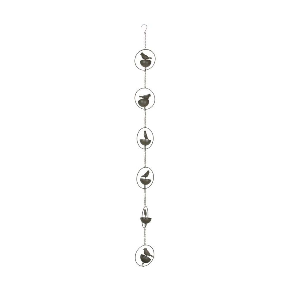 65 Inch Dark Brown Bird Bowl Metal Rain Chain Decorative Patio Accent Garden Art